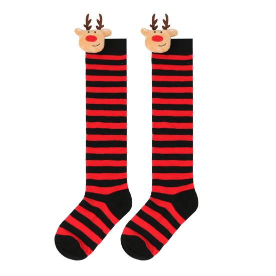 Kids' Christmas Socks Reindeer Plush Striped Knee-High Stockings Over Knee Socks Festive Holiday Wear for Boys Girls