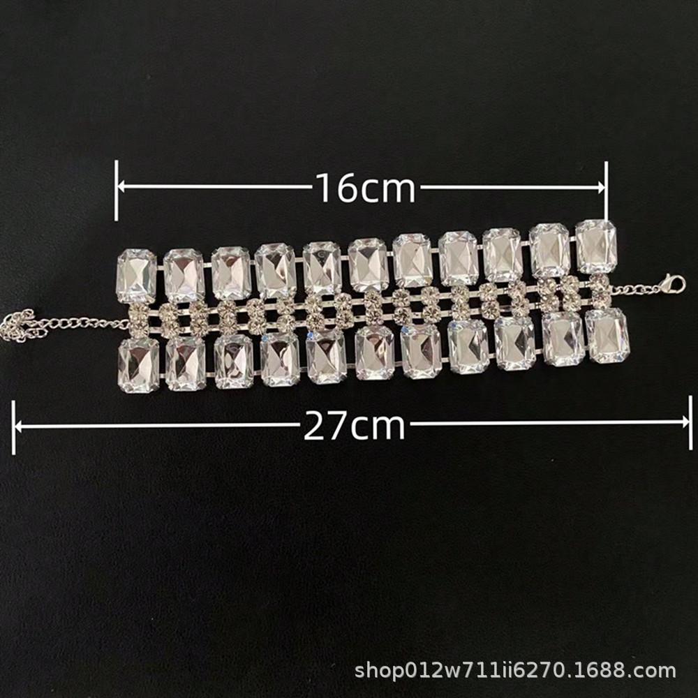 Exquisite Double Row Square Rhinestone Wedding Bracelet Bangle