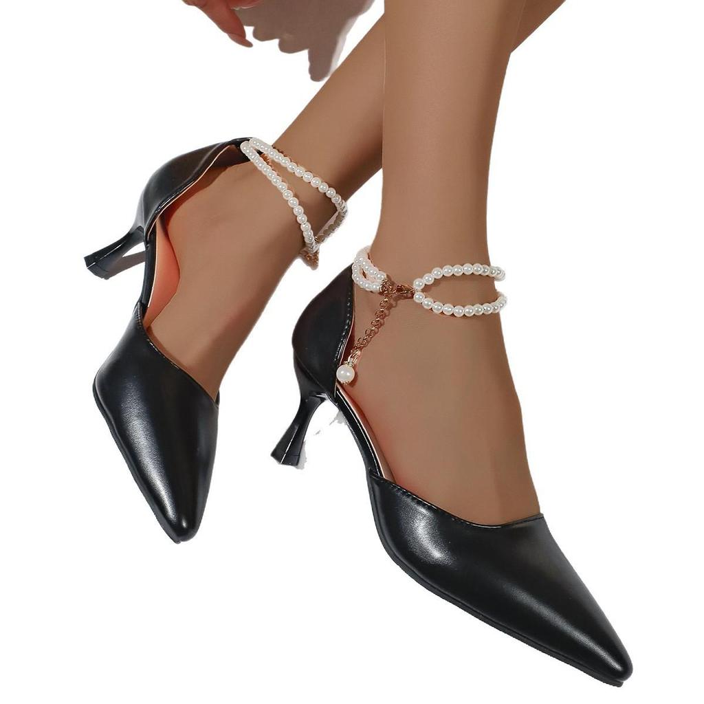 Plus Size Pointed Toe Stiletto Sandals with Pearls