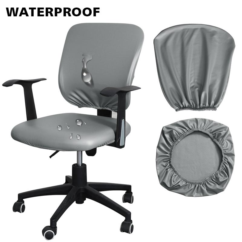Waterproof PU Leather Split Chair Cover Stretch Anti-dirty Office Computer Rotate Seat Cover Armchair Slipcover for Home Hotel
