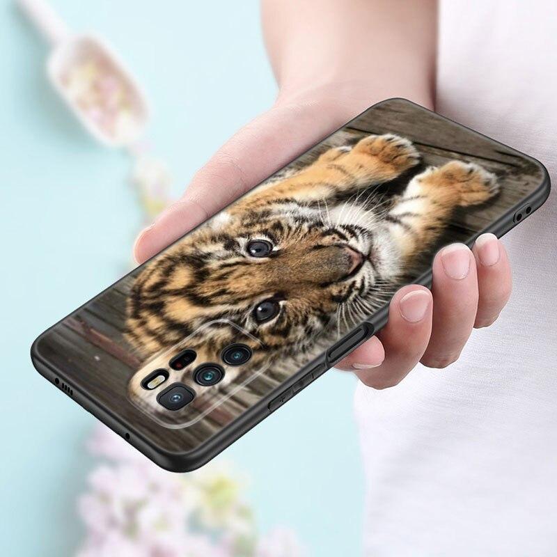Cute Little Tiger Phone Case For Xiaomi Redmi Note 11 10 9 8 Pro 11T 5G 10T 10S 9S 9T 9i 9C 9A 8T Soft TPU Black Cover Funda