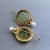 Retro Style Round Green Carving Figure Crystal Stone Mosaic Pearl Personality Earrings For Women Exquisite Jewelry