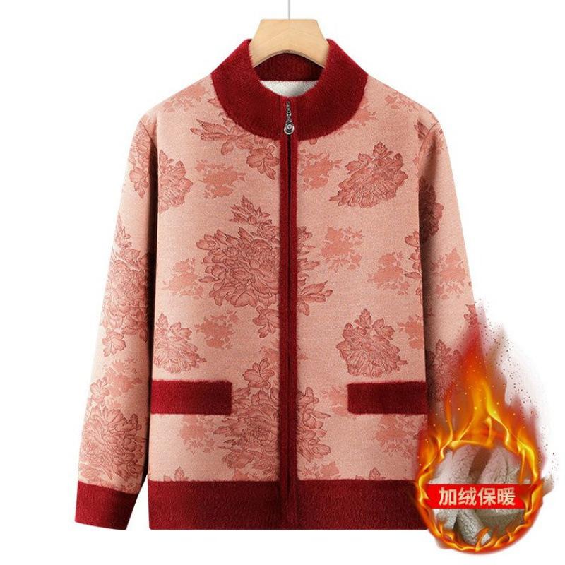 Autumn and winter sweater jacket zipper cardigan top medium and old velvet thickened warm clothes
