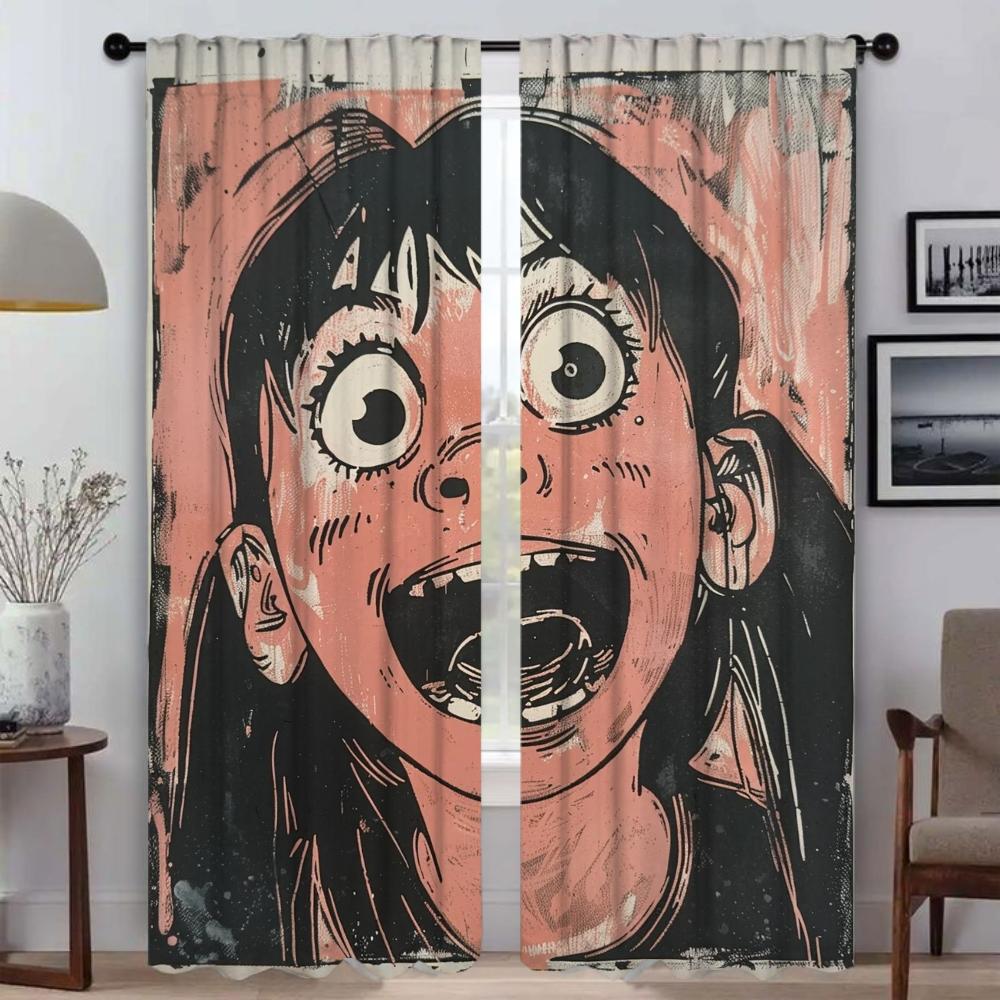 Vorhänge für Schlafzimmer Freches kleines Mädchen Heiminterieur Vorhänge 2 Stück Jalousien Verdunkelungsvorhang Raumteiler Halloween-Dekoration