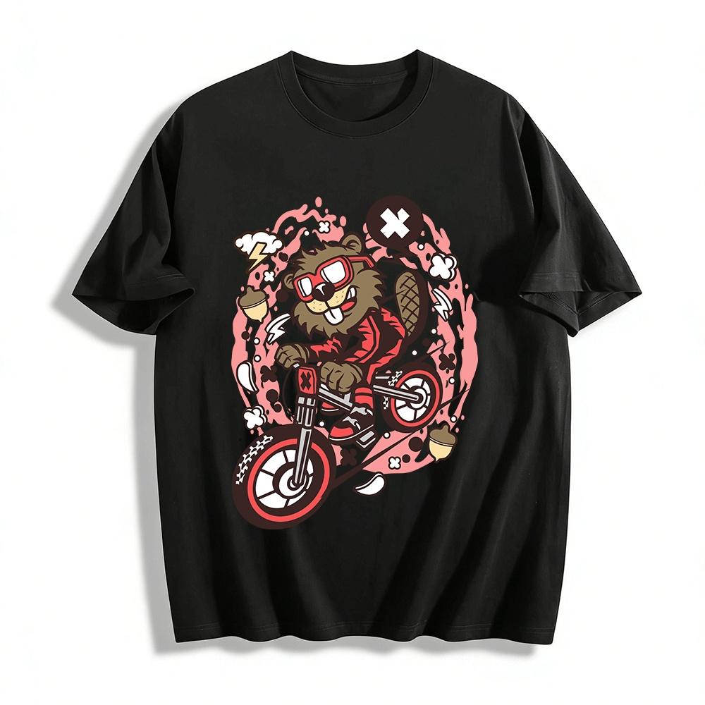 Cool Beaver Motocross Print Trendy Casual Short Sleeve For Teens Pure cotton T-shirt XXS