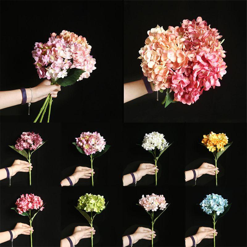 Artificial 46cm Hydrangea Fake Silk Flowers Bouquet Bridal Wedding Decor Home