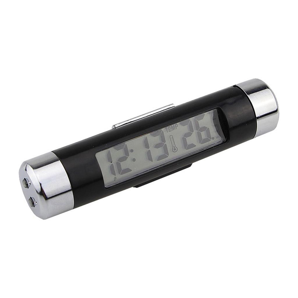 2 in 1 Car Clock Temperature Meter Gauge Air Outlets Clip on LED Digital Display Thermometer with Blue Backlight 12H