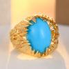 Vintage Inlaid Blue Sotne CZ Women's Ring Geometry Gold Color Hand Carving Daily Wear Party Jewelry Anniversary Gift