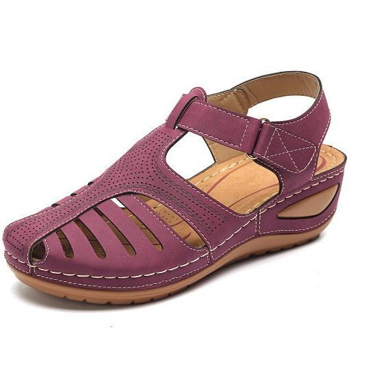 New Large-size Women's Sandals, Bag Head Hollowed Out One-word Wedge Heel Roman Style Sandals for Women
