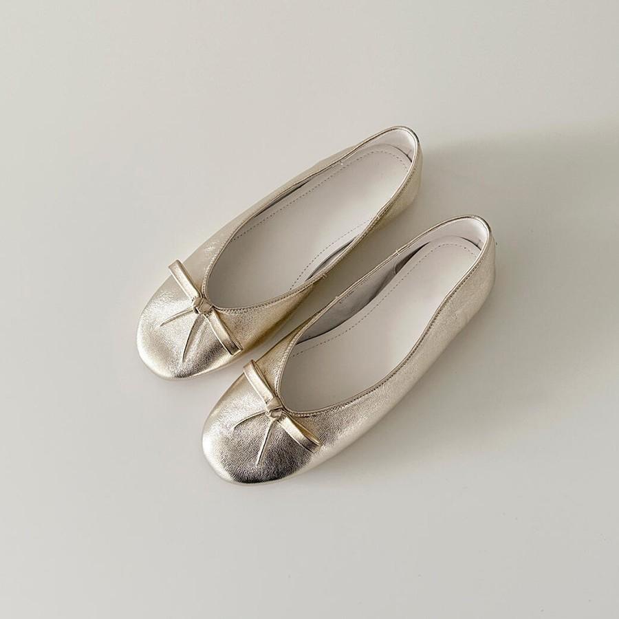 Sheepskin version~ round head French bow ballet shoes women's shallow mouth one pedal temperament flat Mary Jane single shoes