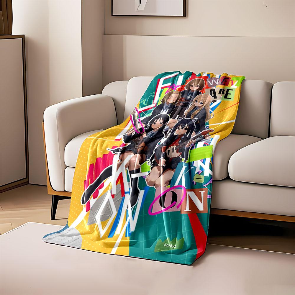 

Animated band group in school uniforms with guitars on colorful background. for all seasons blanket lunch break throw gift 80cm x 120cm