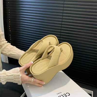 2025 New High-heeled Thick-soled Flip-flops Women's Pinch Slippers Summer Korean Version Fashion Cool Slippers Women
