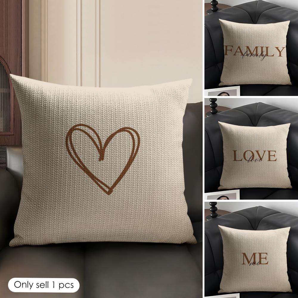 Simplicity Pattern Love Cushion Cover Natural Linen Organic Fabric DoubleSided Printing Sofa Home Decor Gift Pillow Case