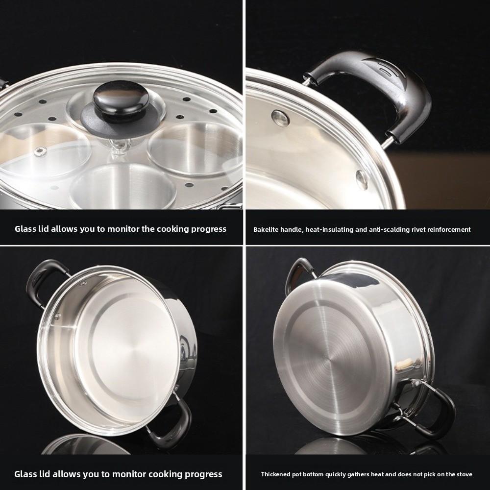 Stainless Steel Multi Purpose Steamer Rust Resistant Soup Pot Non-Stick Egg Poacher Pot  Desserts