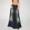 Dames Gewassen Fishtail Denim Rok: Distressed Hoge Taille, Split Design, Raw Edge, Slankmakend, Lange Rok (2026 Nieuw).