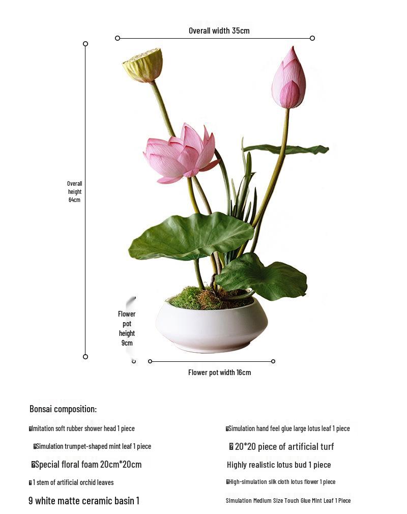 Bonsai Lotus Zen Arrangement: Elegant Artificial Flowers for Teahouse Décor