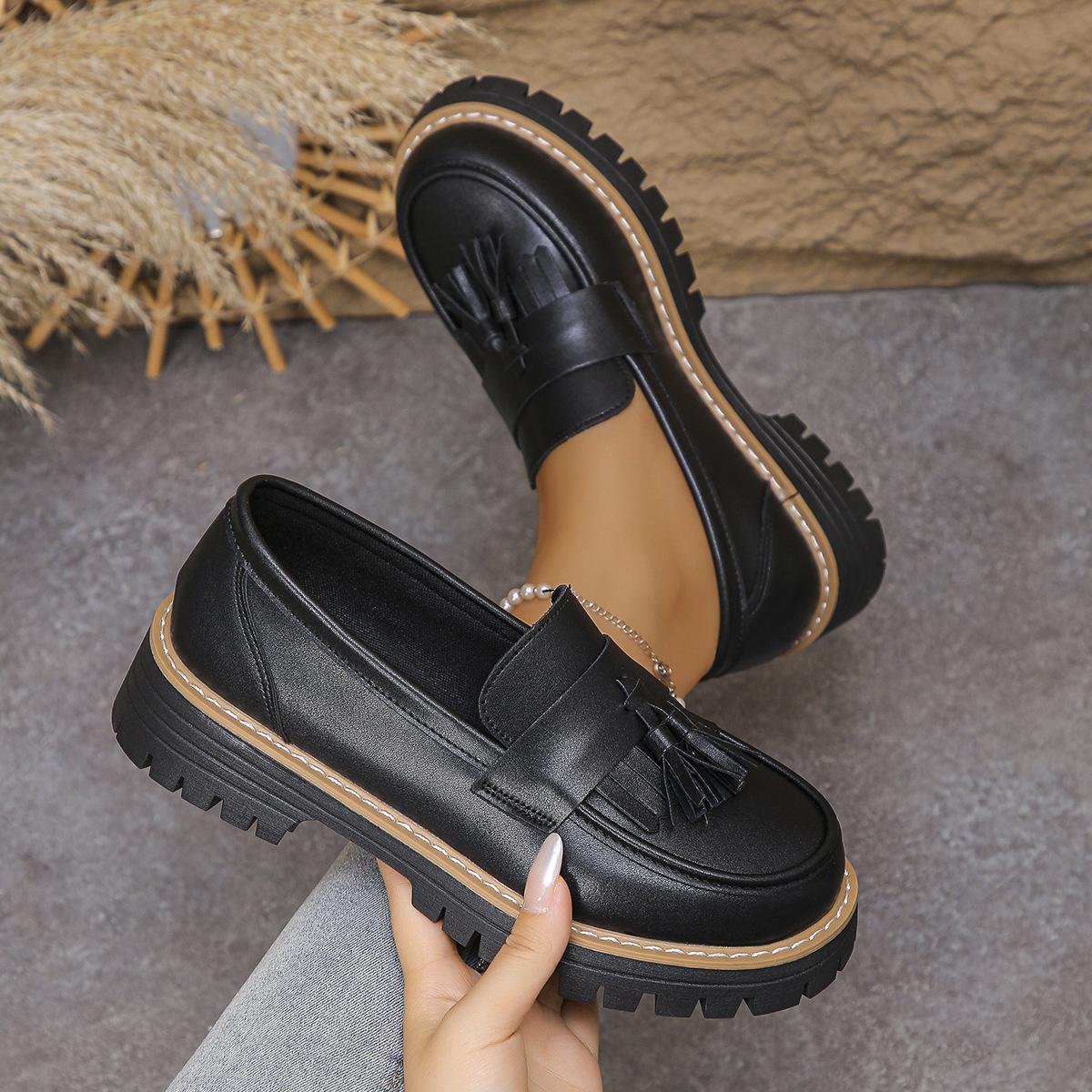 

Women s Wide Width French-inspired Loafers - Thick Sole Slip-On Ballet Flats with Fairycore Style, Casual Comfort Driving Shoes for Spring/Autumn 43 матовий чорний колір