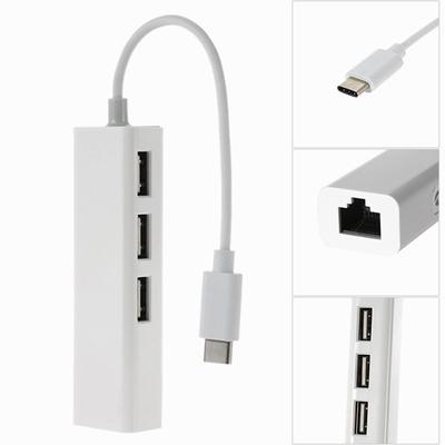 Adaptador USB 2,0 TypeC de 3 puertos HUB Fast Ethernet, convertidor de expansión de tarjeta de red RJ45 de 100Mbps para Macbook