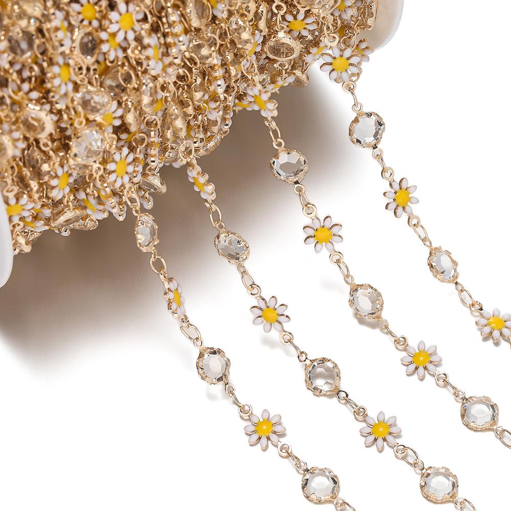 1meter Copper Chains Daisy with Glass Rhinestone Chain Findings for Bracelet Necklace DIY Jewelry Making Accessories