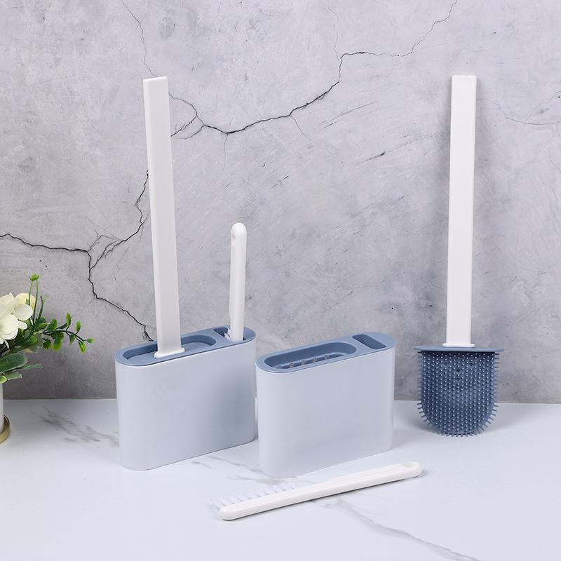 Luxury Toilet Brush Wall Hanging Toilet Brush Long Handled Silicone Toilet Brush Soft Bristles WC Cleaning Brush Clean Tool Bathroom Accessories