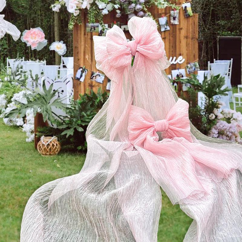 Xmas Large Pink Ribbon Bowknot Decoration Princess Girl Birthday Party Wedding Bridal Baby Shower Arch Cover Room Hanging Decor