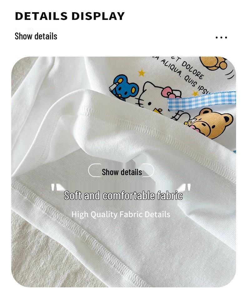 2025 Korean Style Girls' Trendy Plaid Two-Piece Set with Cartoon Short Sleeves