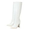 Pointed Thick Heels Knee Long Boots Women'S  Spring/Autumn Patent Leather  Pattern Panel Side Zipper Boots