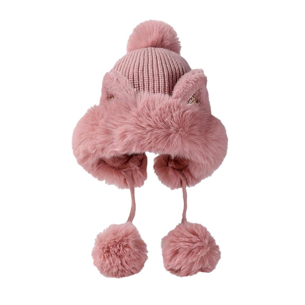White Fang Winter Cat Ear Hat with Fluffy Cute Animal CZ381 Women's Ears, Costume, (Pink)