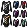 Body da ballo per bambine: Design Patchwork con Strass Lucidi e Tessuto Bronzato, Top Slim a Manica Lunga per la Lezione di Balletto