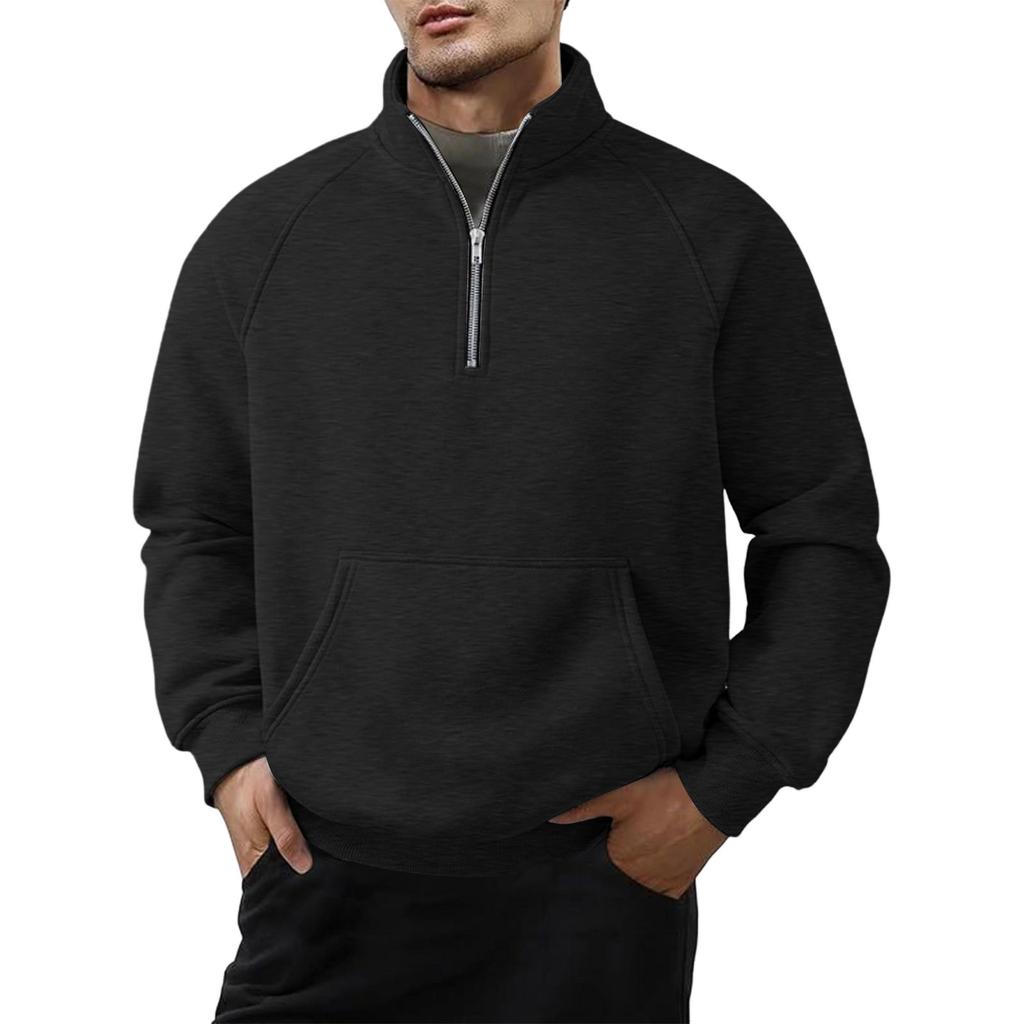 Men's Quarter-Zip Stand Collar Sweatshirt with Pocket, Casual Long Sleeve Pullover for Fall