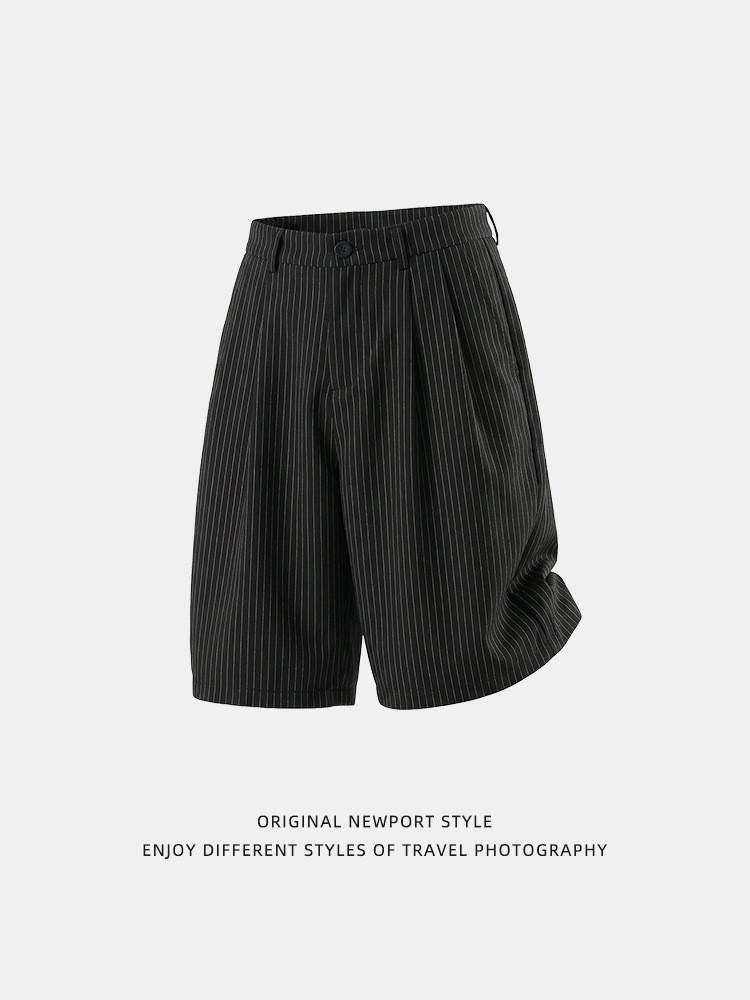 Vintage Striped Men Shorts With Pleated Design For Casual Summer Youth Wear