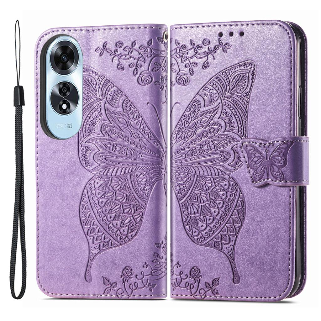 For Oppo A60 4G Case Butterfly Imprinted PU Leather Stand Wrist Strap Purse Phone Cover