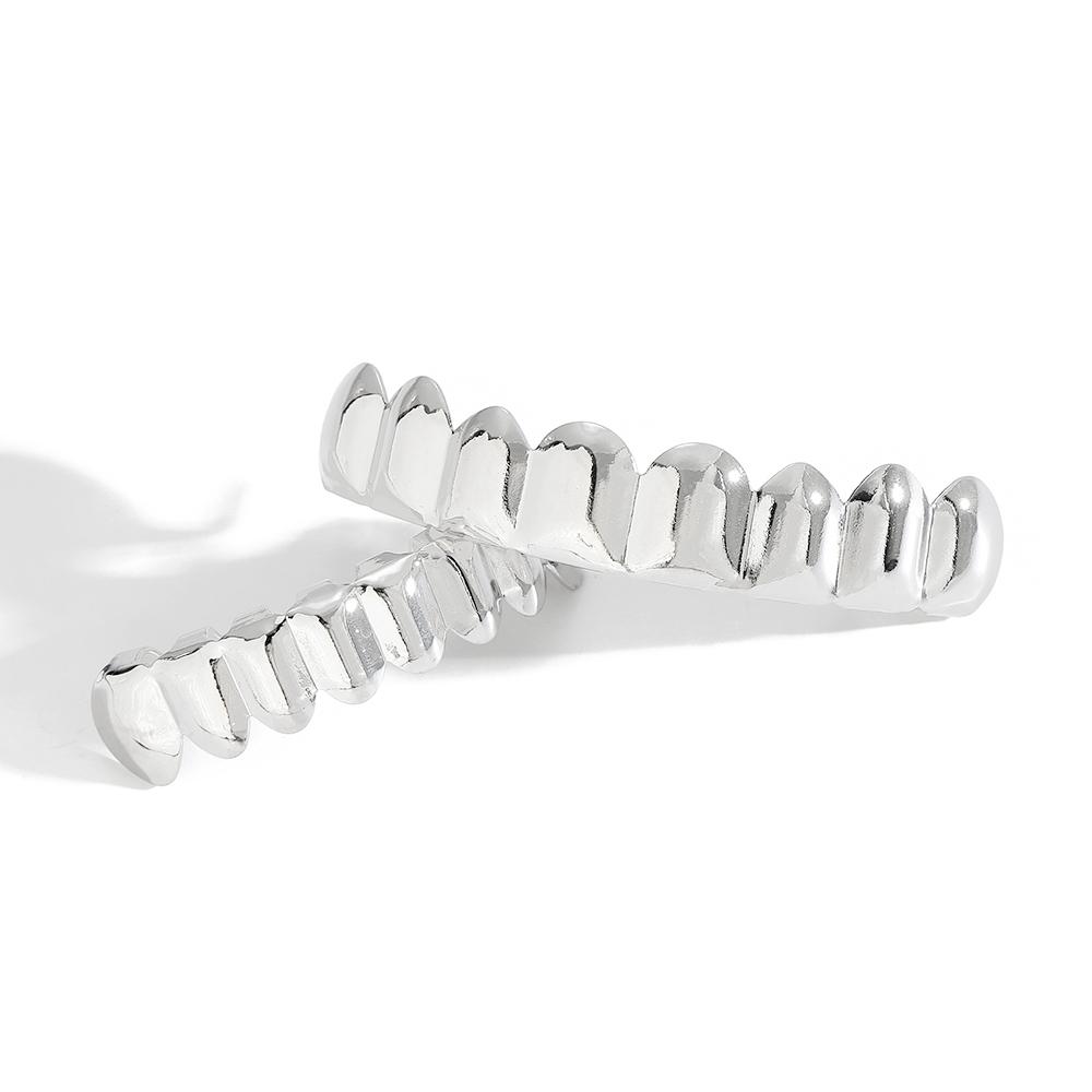 AceWings G010 Brass 8/8 Hip Hop Teeth Grillz Set Gold/Silver Top & Bottom Body Jewelry Punk Cosplay Party Tooth Grills Gifts