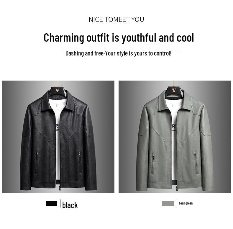 Men's Plus Velvet Leather Jacket: Trendy Autumn/Winter Outerwear for Youthful Style