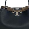Tory Burch Eleanor Logo Silver Hardware Grained Leather Handbag Large Women's Black 174980-001