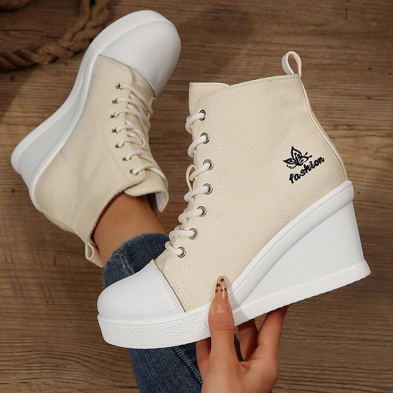 

Модные женские кроссовки на высокой платформе, 2025, осень, новинка, черные, спортивная обувь, женские легкие повседневные парусиновые туфли на шнуровке 42 бежевый