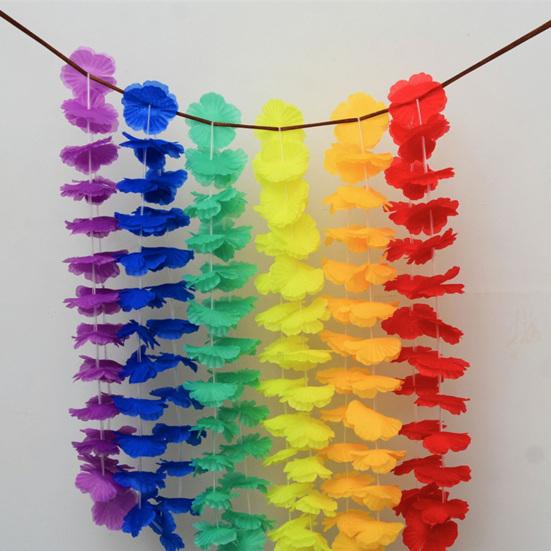 24Pcs Hawaiian Leis Faux Silk Flower Necklace Tropical Party Favor Beach Dance Leis Birthday Pool Party Decoration
