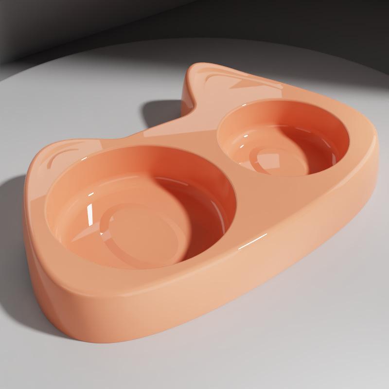 Cat Bowl, Anti-choking Slow Food Cartoon Size Cat Eye Double Bowl, Anti-slip and Easy-to-clean Stainless Steel Dog Bowl and Cat Drinking Bowl