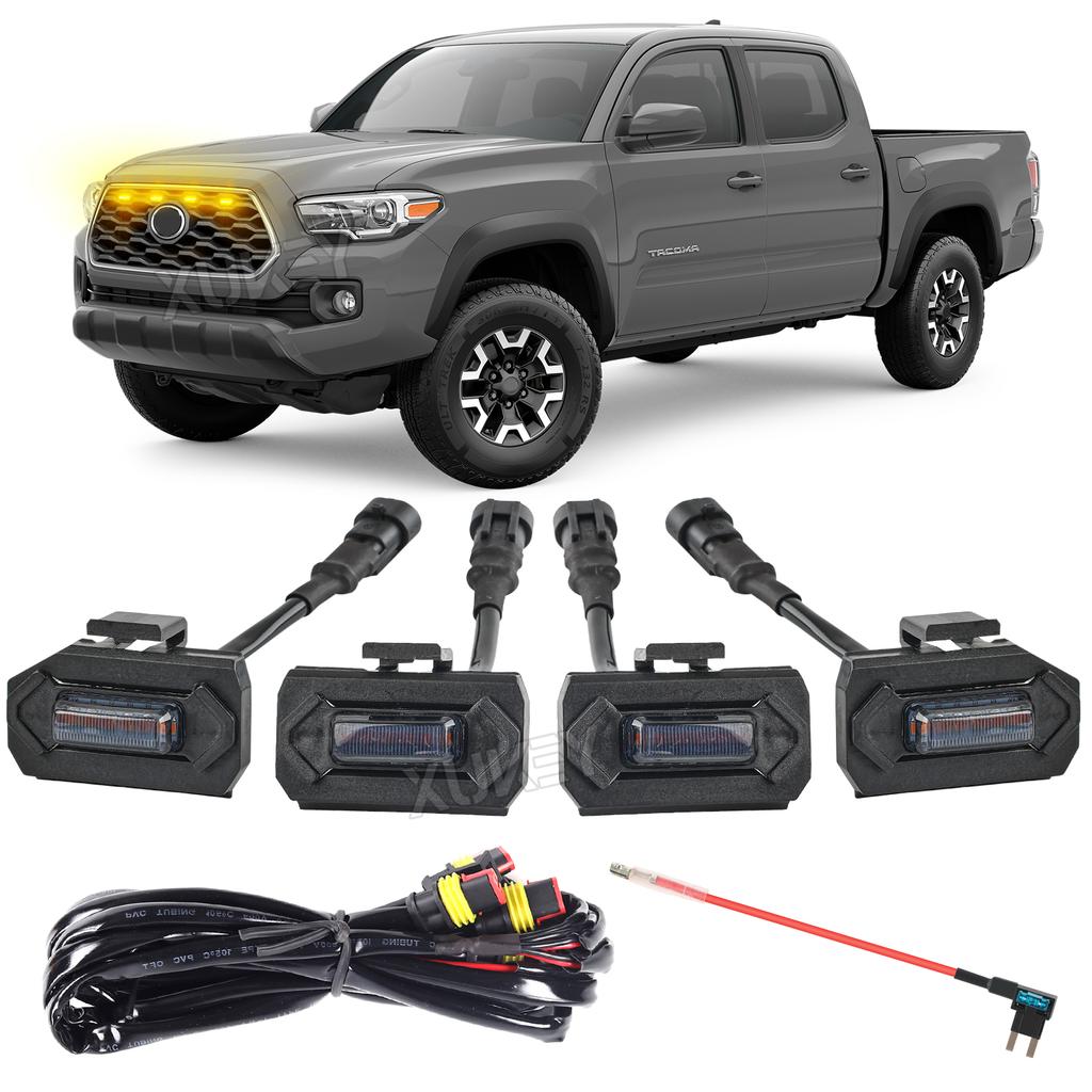 4x 6LED Grille Light Wiring Harness Kit Smoked Amber For Toyota Tacoma TRD Off Road Sport Models Front Grill 2020 2021 2022 2023