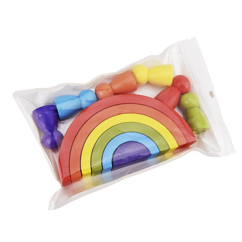 DIY Children s Wooden Rainbow Toy Creative Wood Rainbow Stacked Balance Blocks Baby Toy Montessori Educational Toys for Children 14*7*3cm