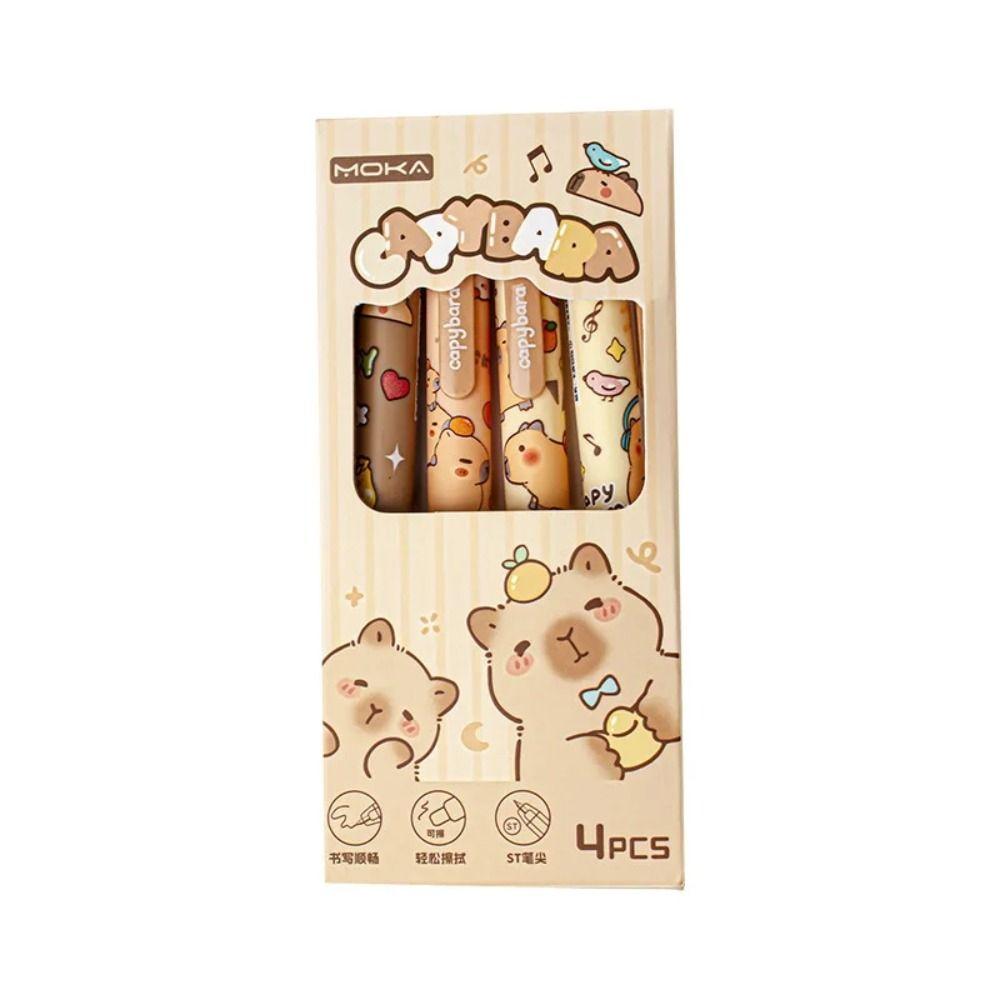 4PCS Aesthetic Capybara Erasable Pen Cartoon 0.5mm Gel Pen Cute Writing Pen Office Supply