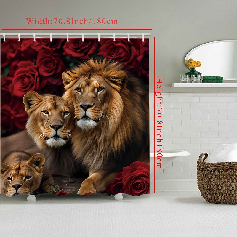 Valentine'S Day Flower Animal Lion Rose Bathing Curtain  Bathroom Shower Curtain Waterproof With 12 Hooks Home Deco Free Ship