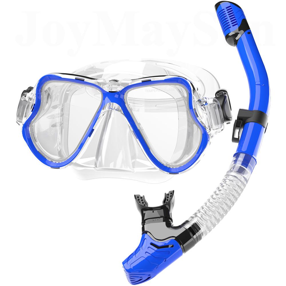 Dry Snorkel Mask Set Panoramic Wide View Anti-Fog for Adults Underwater Snorkeling Swimming Training Diving Glasses Adjustable 3