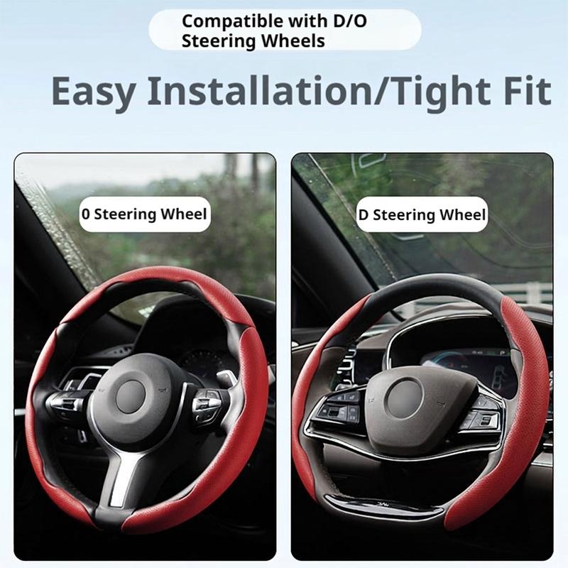 SEAMETAL 3Pcs Universal Car Steering Wheel Cover Premium Leather Ultra-Slim Fit Non-slip Flexible Collocation Protection Cover