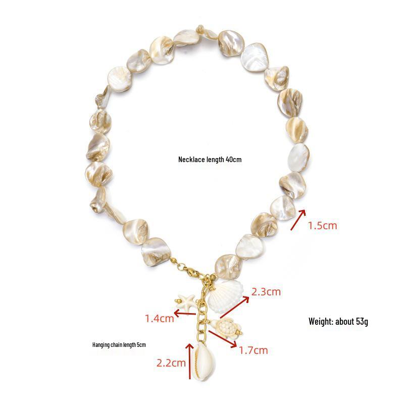European Retro Stainless Steel Starfish & Shell Clavicle Chain Necklace with Adjustable Beach-Style Conch Crab Pendant