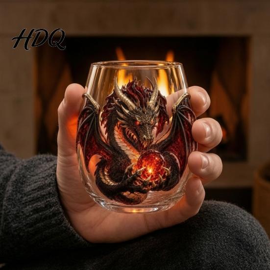 Bar Display Collection Items Mythic Dragon Glass Art Cup 3D Sculpted Drinking with Crystal Ball Unique Whiskey Tasting Cups 400ml Fantasy