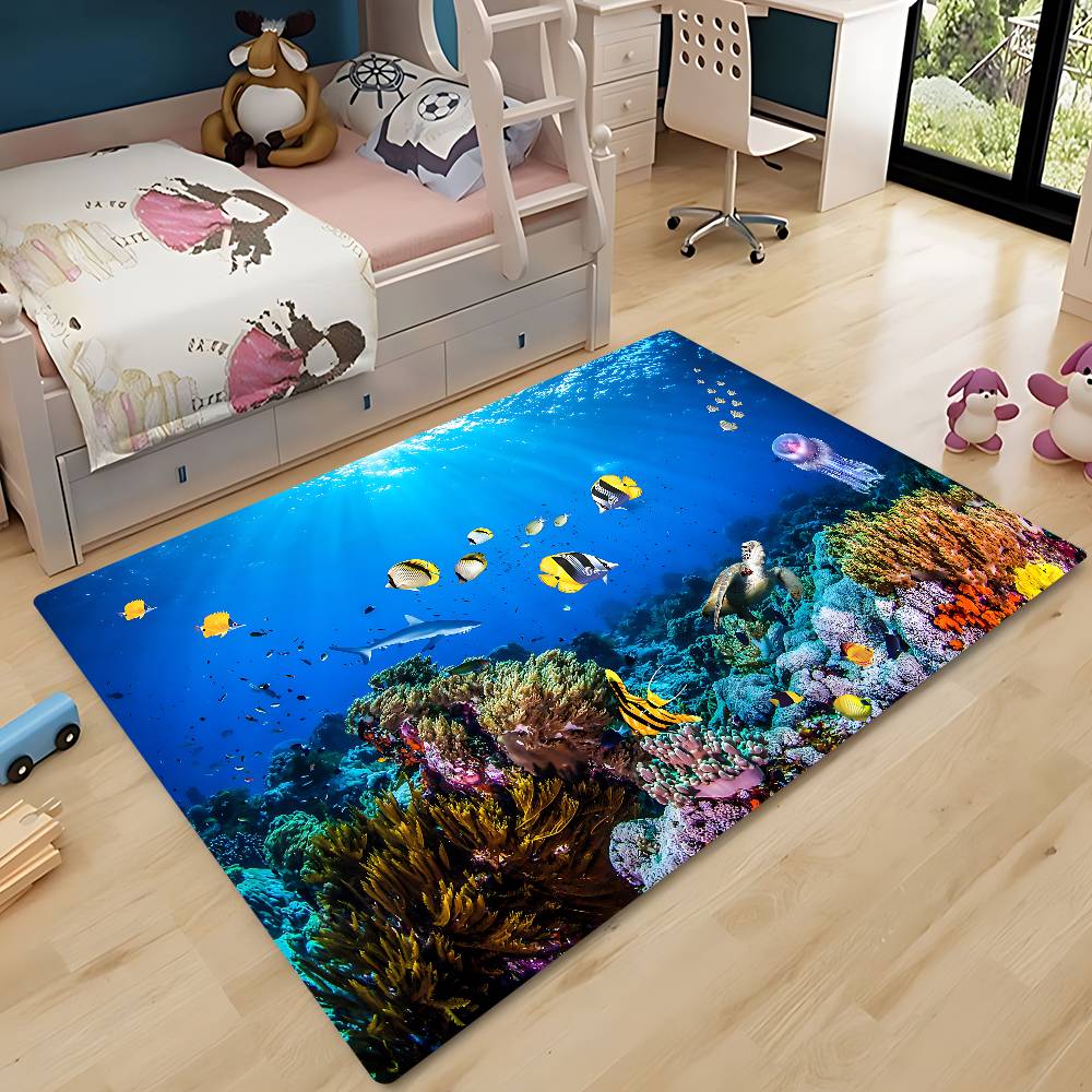 3D Ocean W-World Fish Floor Mat Bathroom Mat Kids Room Bedroom Decoration Balcony Anti-Slip Doormat Living Room Welcome Rug