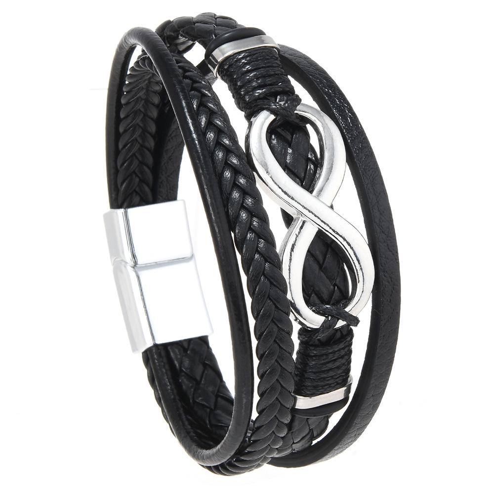 Retro Infinity Symbol Men's Leather Bracelet - Multi-Layer Zinc Alloy
