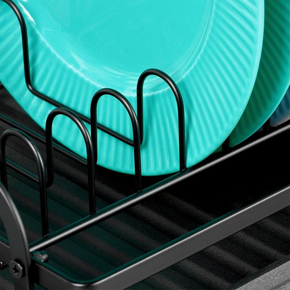 Large Drainer for Dishes, Plates, Cutlery, 2-tier, Black