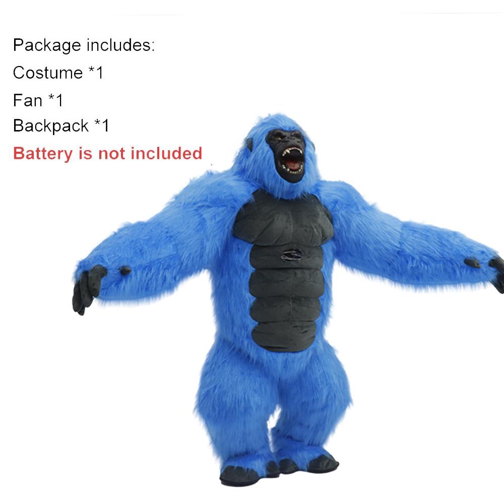 Adult Inflatable King Kong Costume Colorful Plush Gorilla Suit for Halloween Carnival Party Mascot Dress Up